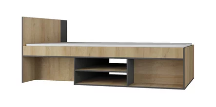 Detská posteľ s úložným priestorom a kontajnerom NN13 L/P (bez matraca) grafit/dub riviera 203x114x80