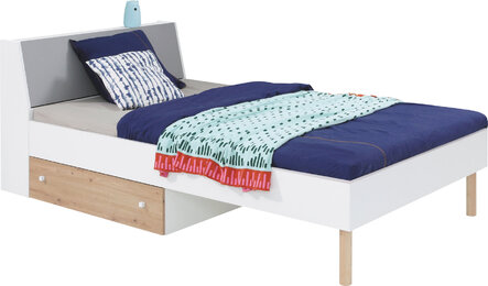 Detská posteľ s úložným priestorom FR14 L/P (bez matraca) biela/dub artisan/šedá 229x94x81
