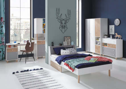 Detská posteľ s úložným priestorom FR14 L/P (bez matraca) biela/dub artisan/šedá 229x94x81