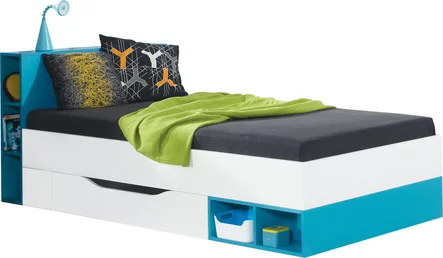 Detská posteľ s úložným priestorom MB18 L/P (bez matraca) biela/tyrkys 223,5x94x80