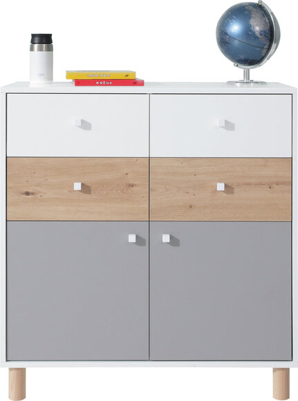 Komoda FR10 biela/dub artisan/šedá 85x40x90