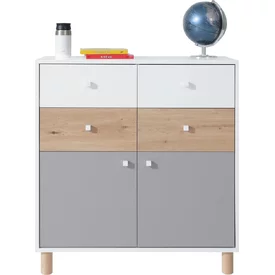 Komoda FR10 biela/dub artisan/šedá 85x40x90