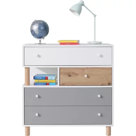 Komoda FR11 biela/dub artisan/šedá 90x40x90