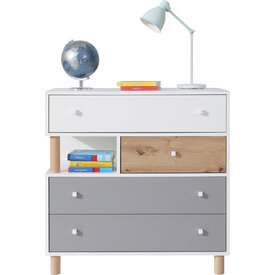 Komoda FR11 biela/dub artisan/šedá 90x40x90