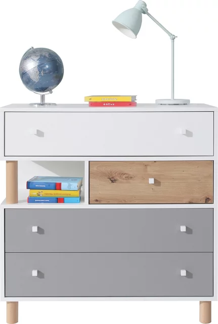 Komoda FR11 biela/dub artisan/šedá 90x40x90