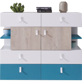 Komoda PL08 biela/dub/morská 110x40x90