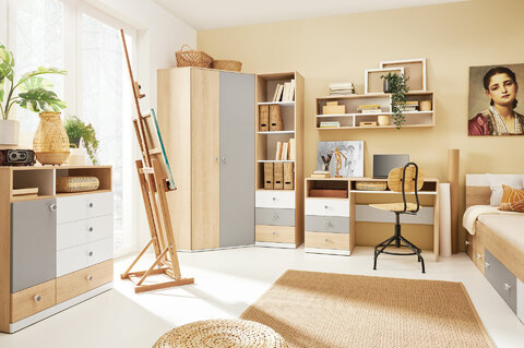 Komoda PX09 dub sušienkový/biela/sivá 85x40x90