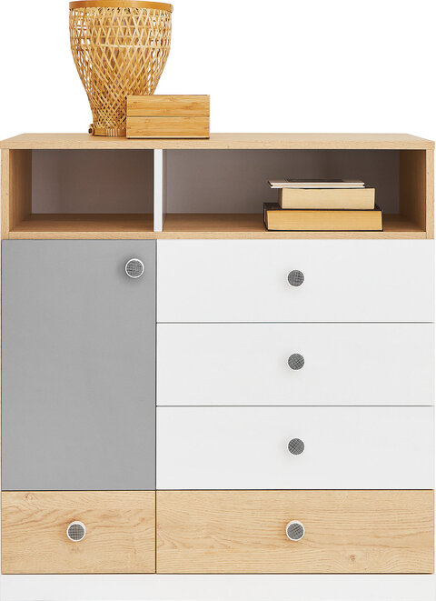 Komoda PX09 dub sušienkový/biela/sivá 85x40x90