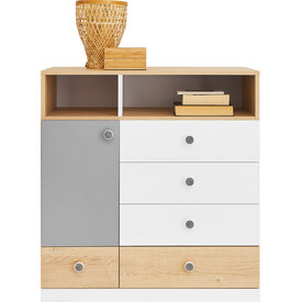 Komoda PX09 dub sušienkový/biela/sivá 85x40x90