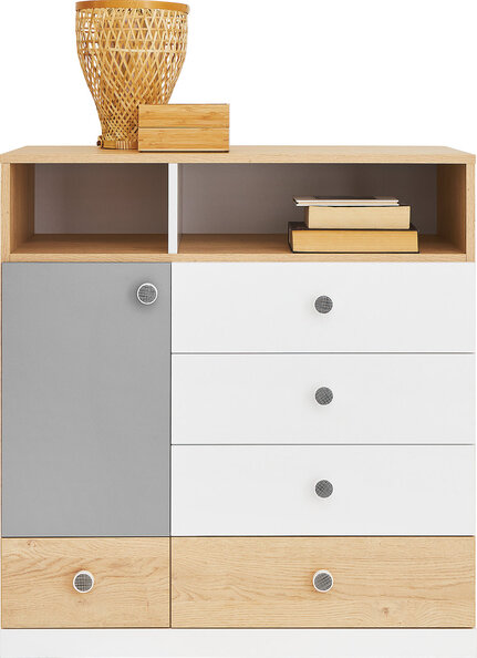 Komoda PX09 dub sušienkový/biela/sivá 85x40x90