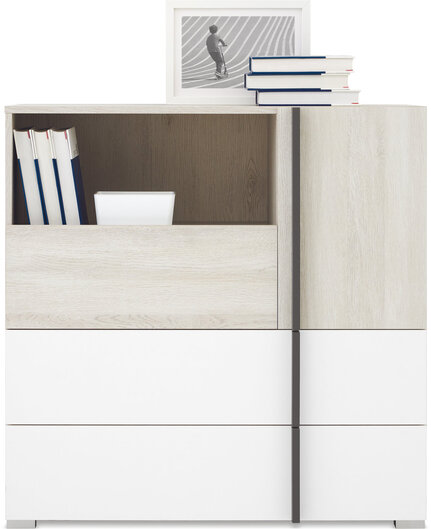 Komoda RM08 dub wilton biely/biela/antracit 90x40x90