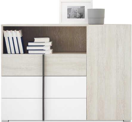 Komoda RM09 dub wilton biely/biela/antracit 120x40x90