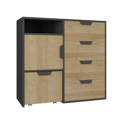 Komoda s kontajnerom NN08 grafit/dub riviera 90x40x85