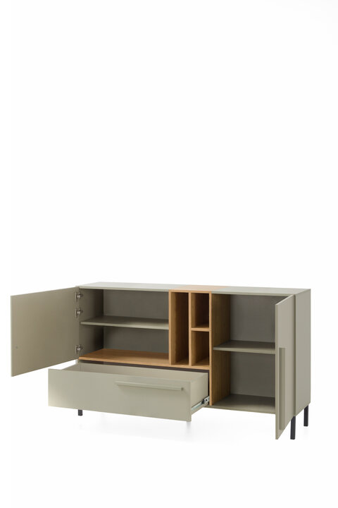 Komoda SE06 eukalyptus/dub baltský/čierny onyx 155x40x90