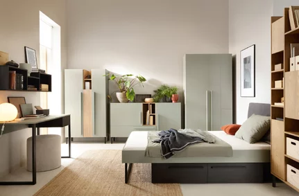 Komoda SE06 eukalyptus/dub baltský/čierny onyx 155x40x90