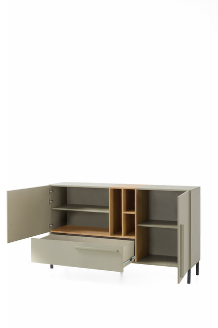 Komoda SE06 eukalyptus/dub baltský/čierny onyx 155x40x90