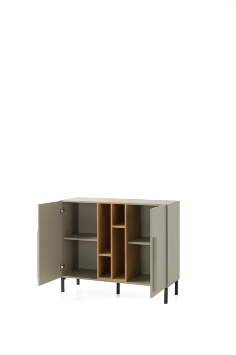 Komoda SE07 pieskovo béžová/dub olejovaný/kráľovská modrá 110x40x90