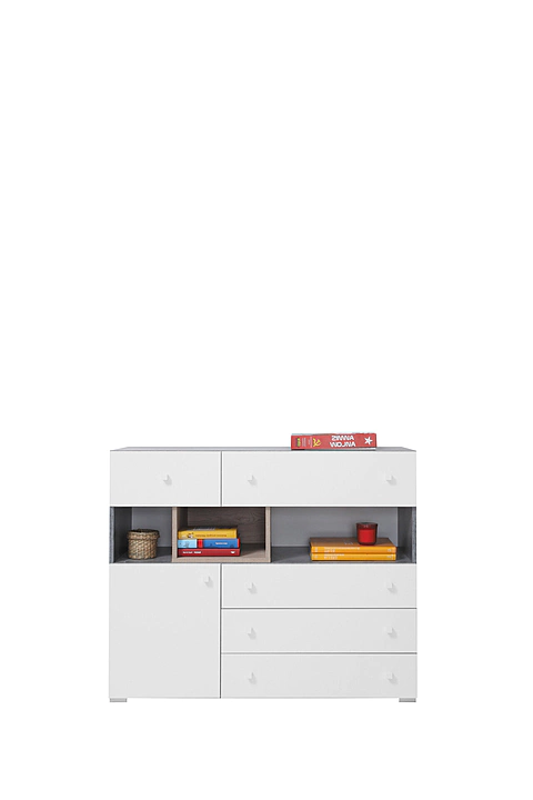Komoda Sigma 12 betón/biela/dub 110x90x40