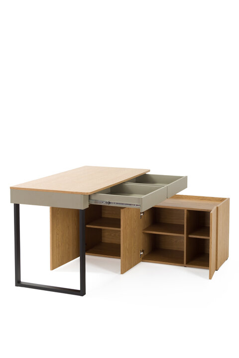 Písací stôl LC10 L/P piesková/dub olejovaný 131x140x74,5