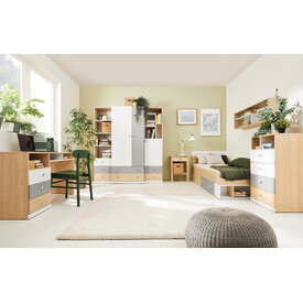 Písací stôl PX08 dub sušienkový/biela/sivá 125x55x76