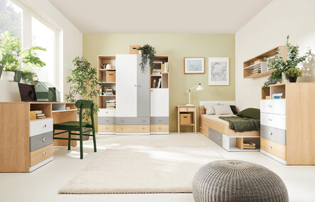 Písací stôl PX08 dub sušienkový/biela/sivá 125x55x76