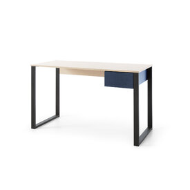 Písací stôl SE09 pieskovo béžová/dub olejovaný/kráľovská modrá 125x56x74,5