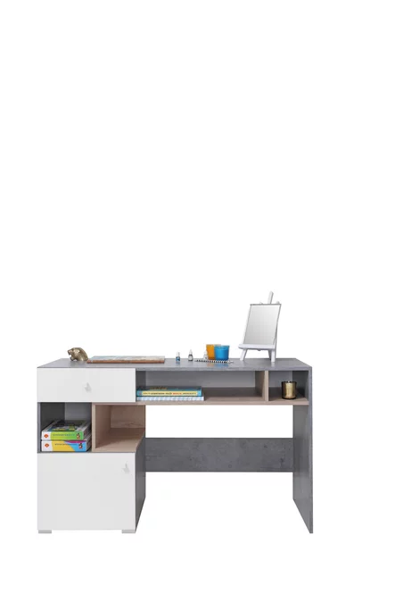 Písací stôl Sigma 10 betón/biela/dub 125x76x55