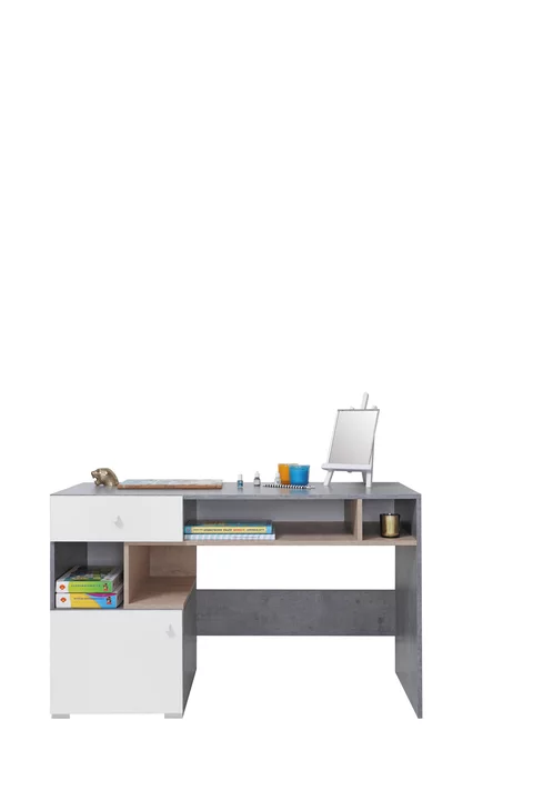 Písací stôl Sigma 10 betón/biela/dub 125x76x55