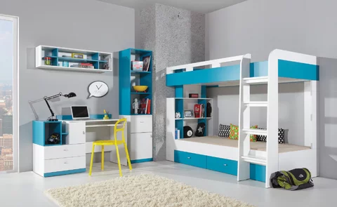 Polica MB15 biela/tyrkys 115x25x30