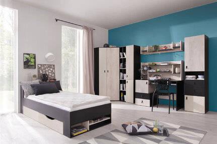 Polica PL11 čierna/dub/béžová 125x24x55