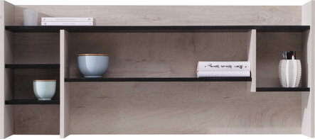 Polica PL11 čierna/dub/béžová 125x24x55