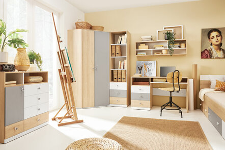 Polica PX13 dub sušienkový/biela/sivá 105x22x30