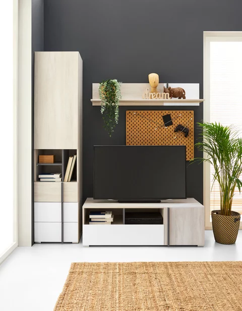 Polica RM13 dub wilton biely/biela/antracit 120x25x25