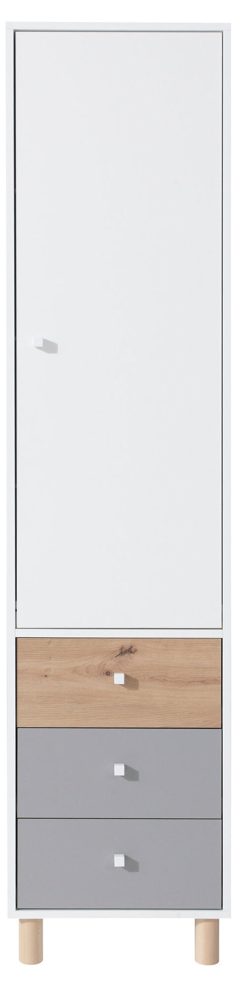 Regál FR04 L/P biela/dub artisan/šedá 45x40x190