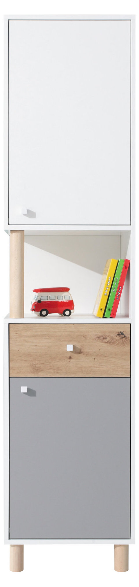 Regál FR05 biela/dub artisan/šedá 45x40x190