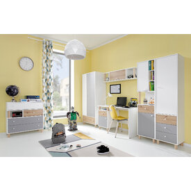 Regál FR05 biela/dub artisan/šedá 45x40x190