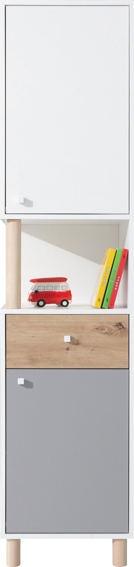 Regál FR05 biela/dub artisan/šedá 45x40x190