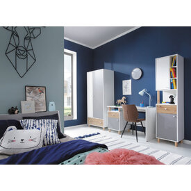 Regál FR06 biela/dub artisan/šedá 45x40x190