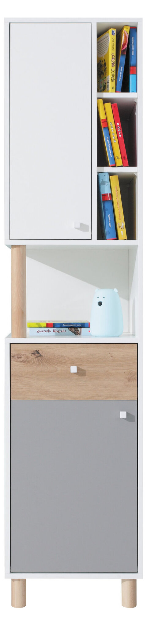Regál FR06 biela/dub artisan/šedá 45x40x190