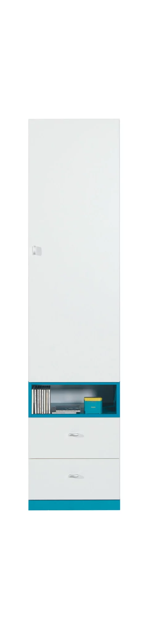 Regál MB03 L/P biela/tyrkys 45x40x195