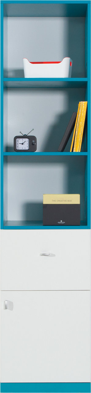 Regál MB05 L/P biela/tyrkys 45x40x195