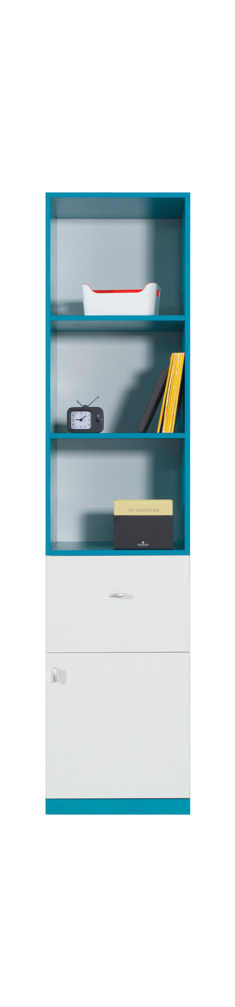 Regál MB05 L/P biela/tyrkys 45x40x195