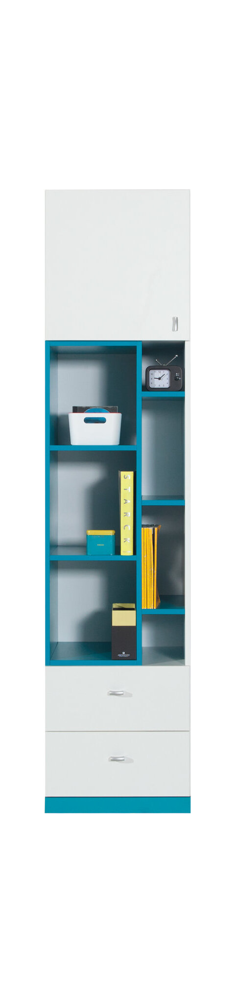 Regál MB06 L/P biela/tyrkys 45x40x195