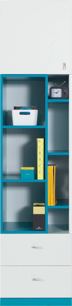 Regál MB06 L/P biela/tyrkys 45x40x195