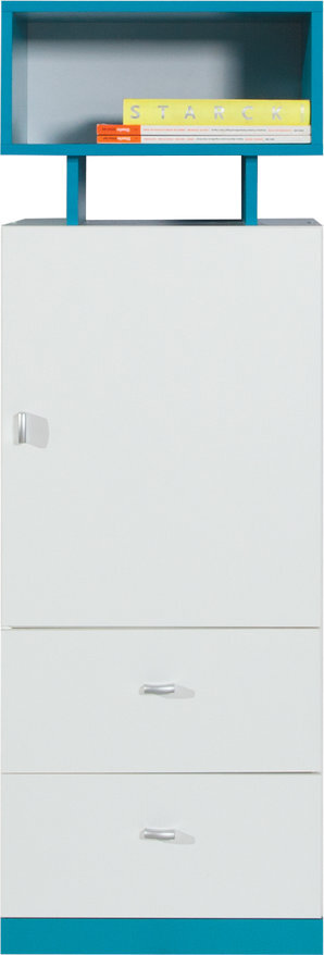 Regál MB08 L/P biela/tyrkys 45x40x135