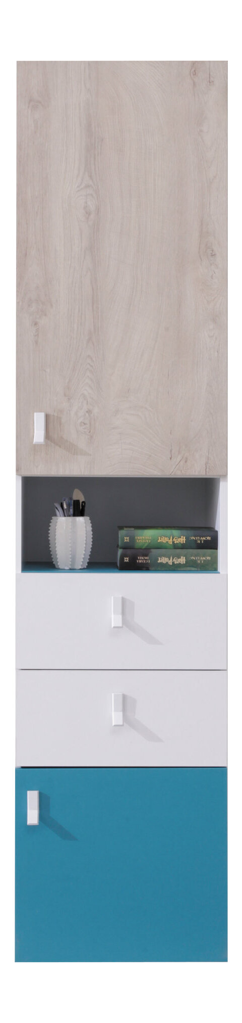 Regál PL04 L/P biela/dub/morská 45x40x190