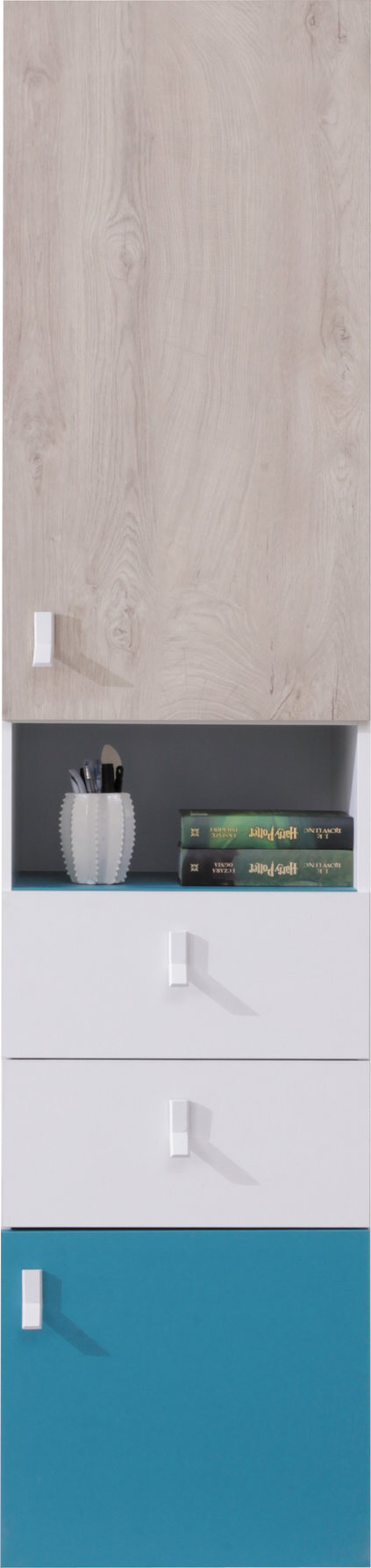 Regál PL04 L/P biela/dub/morská 45x40x190