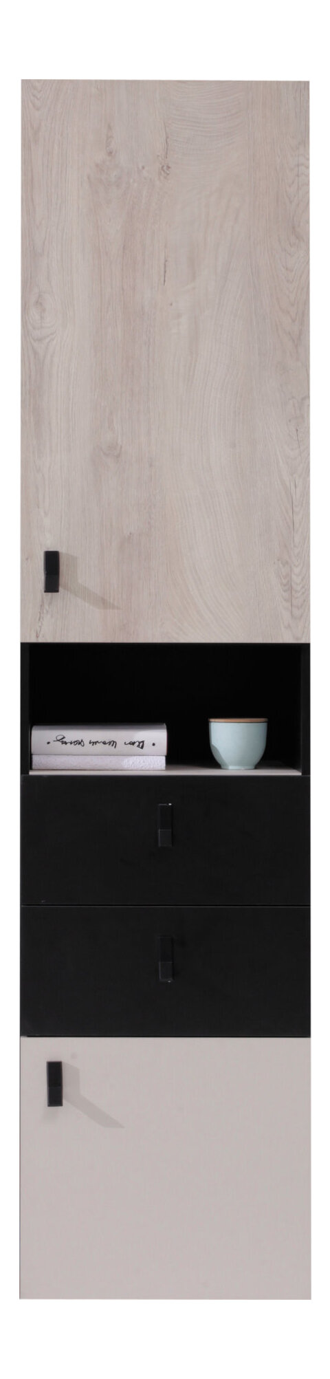 Regál PL04 L/P čierna/dub/béžová 45x40x190