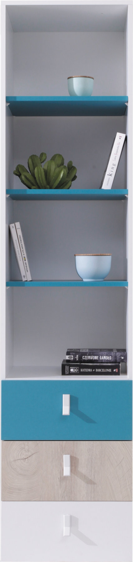 Regál PL06 biela/dub/morská 45x40x190