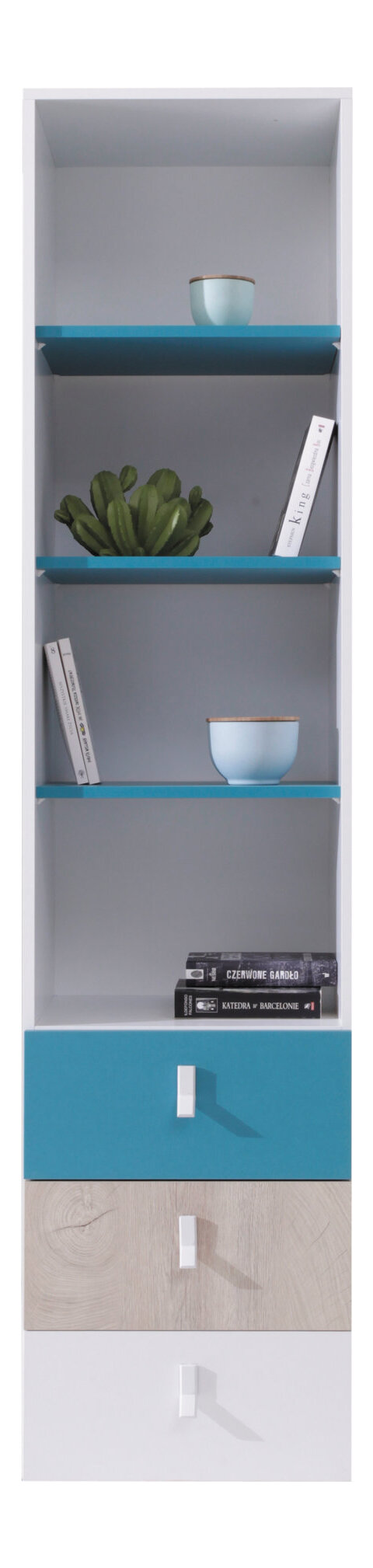 Regál PL06 biela/dub/morská 45x40x190